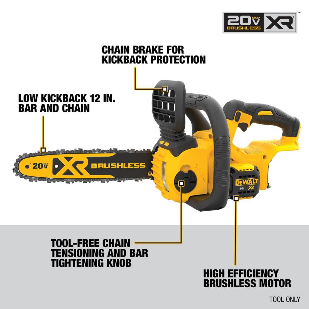 DEWALT 20V MAX 12in. Brushless Battery Powered Chainsaw, DCCS620B