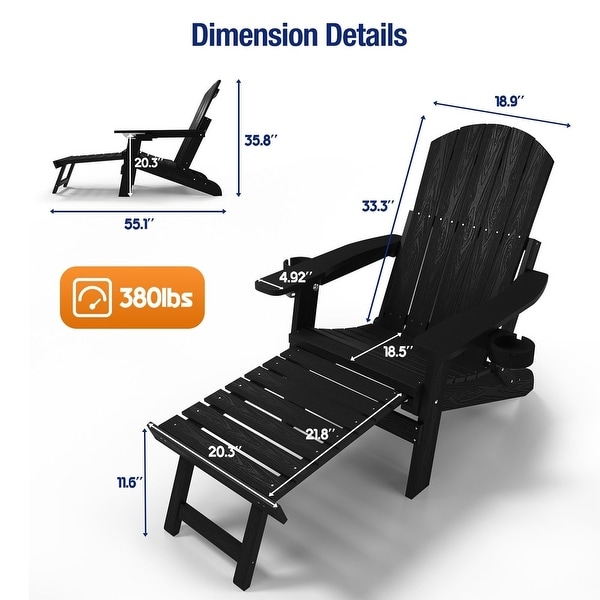 CHERIE Folding Adirondack Chair with Ottoman,and 2 CupHolders