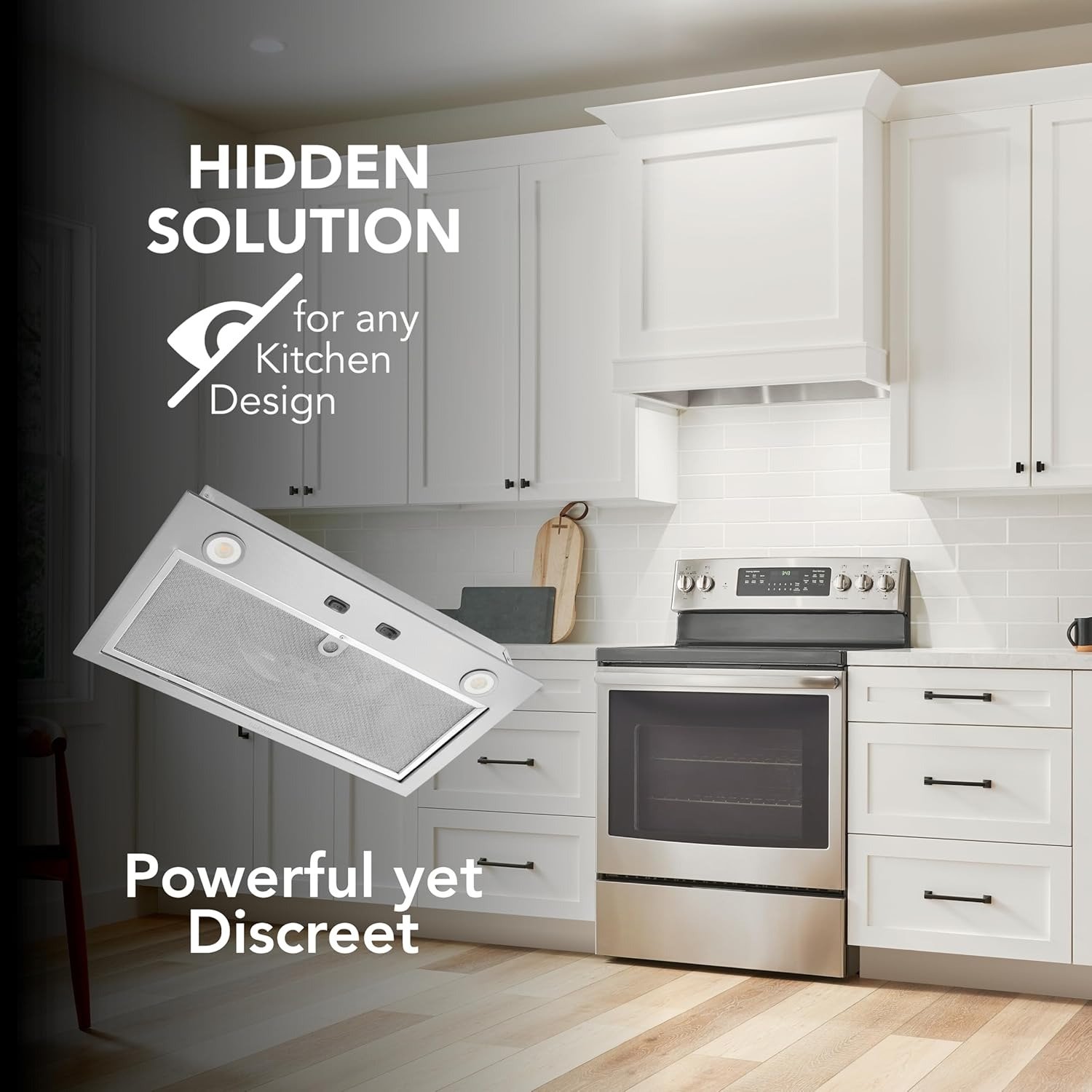 Power Pack Range Hood Insert with 2-Speed Exhaust Fan and Light, 300 Max Blower CFM, Stainless Steel, 21-Inch Built