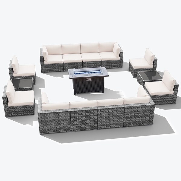 15 Piece Wicker Set Patio Sofa Furniture with Fire Pit And Table