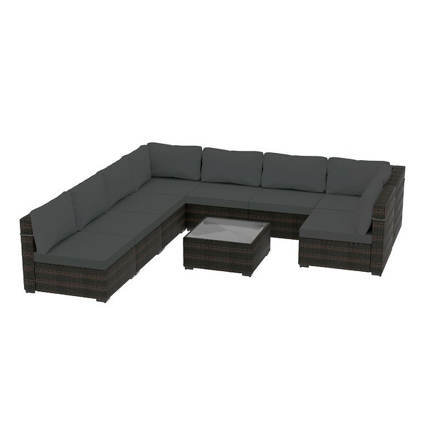 UPHA 9piece Cushioned Wicker Patio Conversation Seating Set