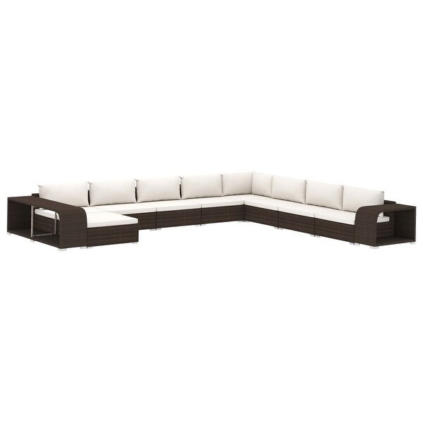 vidaXL 11 Piece Patio Lounge Set with Cushions Poly Rattan Brown