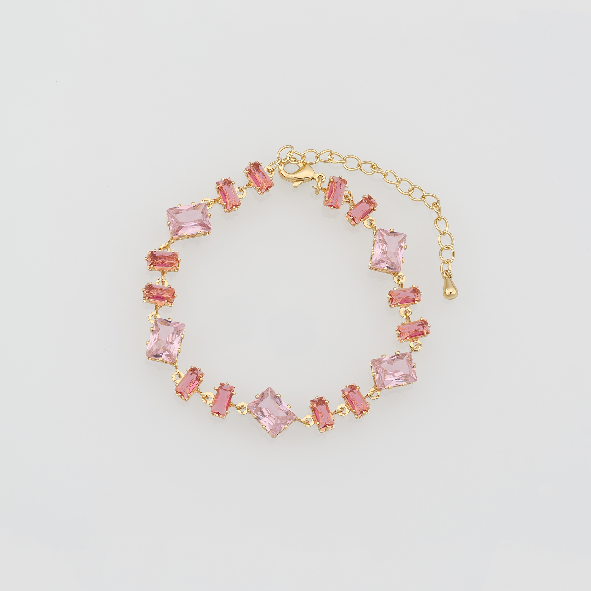 18K Gold Filled Rectangle Bracelet,Zircon Bracelet,Pink Gemstone Bracelet,Adjustable Bracelet,Gift For Her