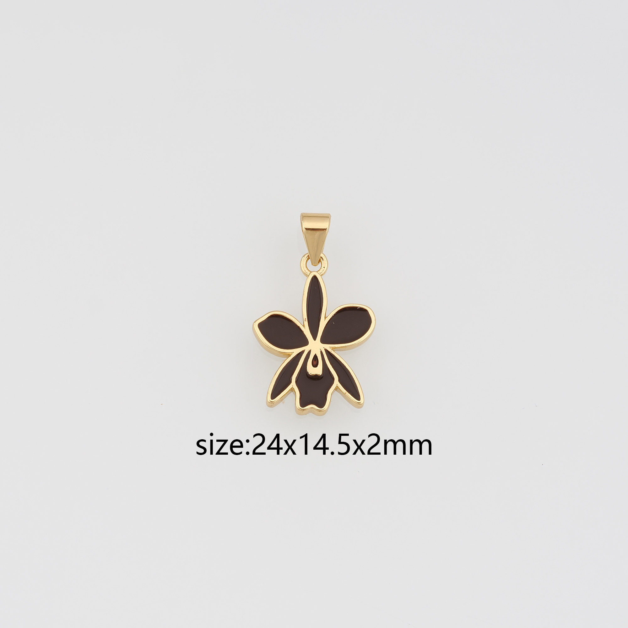 18K Gold Filled Orchid Pendant,Enamel Orchid Flower Charm Earrings Necklace for DIY Jewelry Making Supply