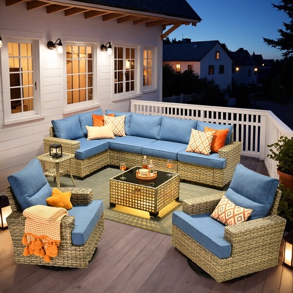 OVIOS 9 Pieces T shaped Seat Wide Armrest Swivel Chair Set With SolarPowered Table