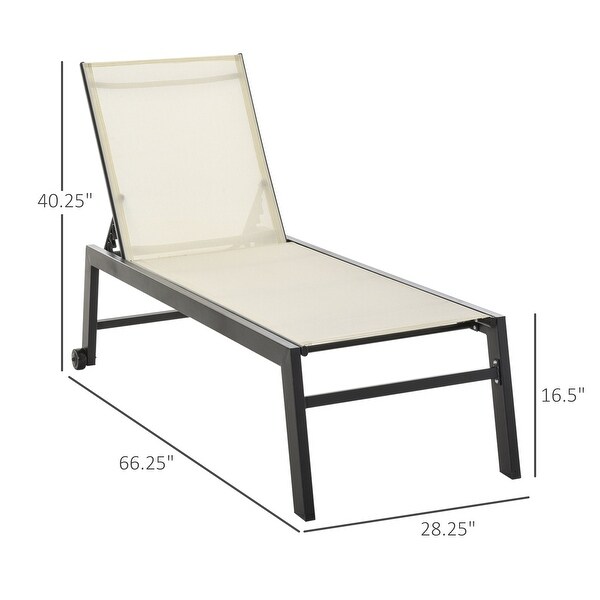 Outsunny Patio Garden Sun Chaise Lounge Chair with 5Position Backrest,2 Back Wheels,and Industrial Design