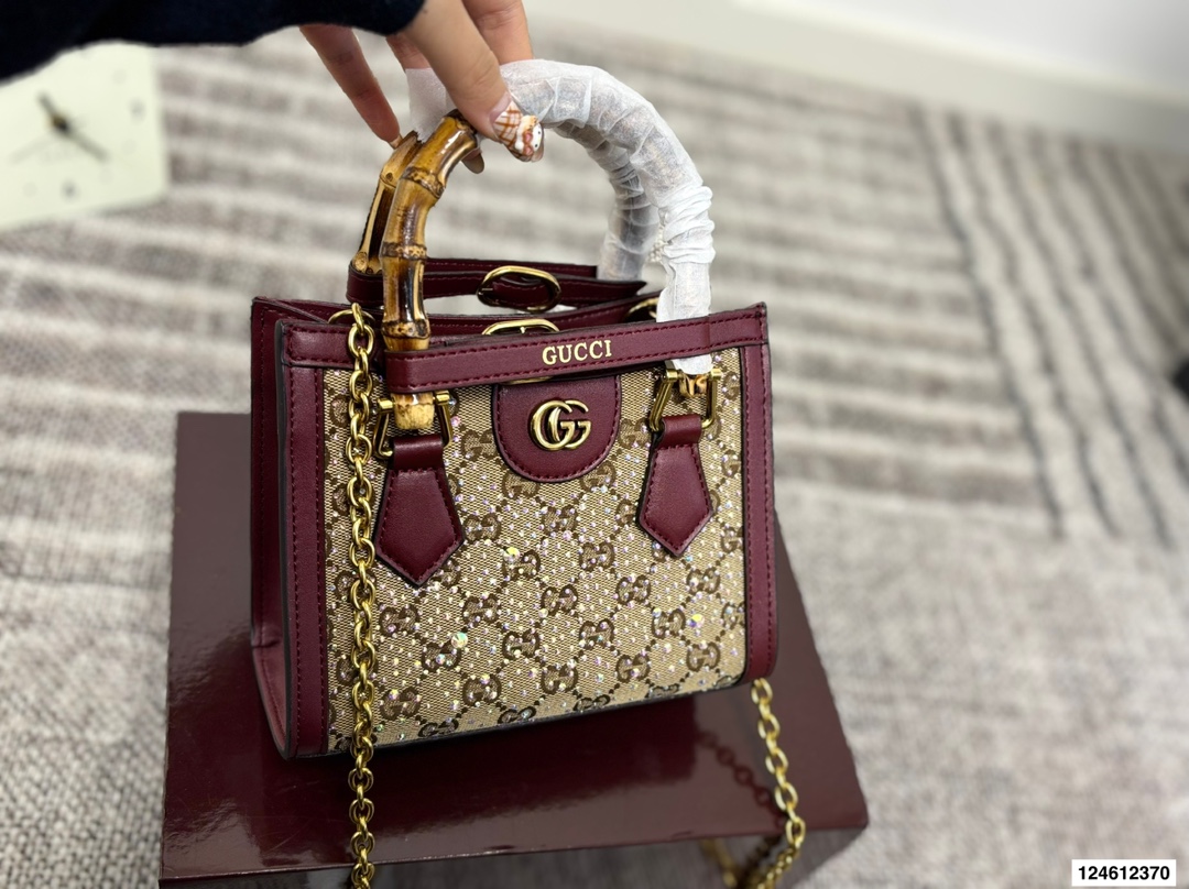Gucci Diana Full Rhinestone Bamboo Handle Tote Bag - cnluxepick