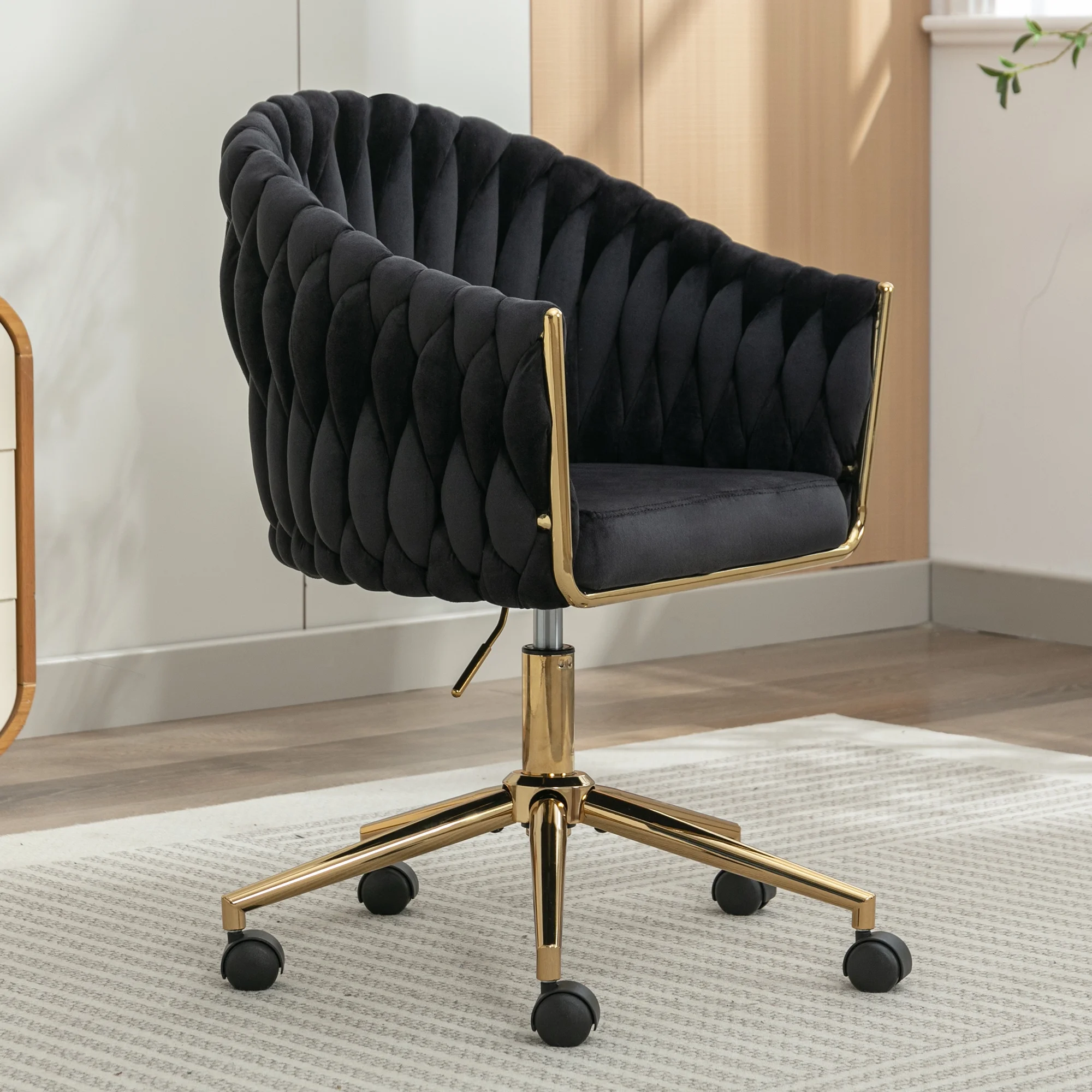 MAICOSY 33.46 Inch Modern Home Office Leisure Chair with Adjustable Velvet Height and Adjustable Casters - Black