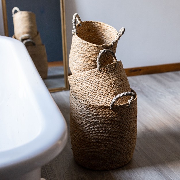 Set Of 3 Baskets Brown Woven Seagrass By Foreside Home amp Garden