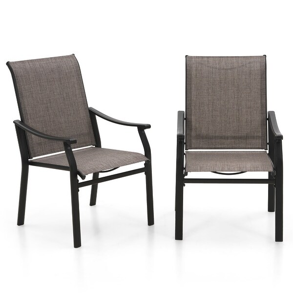 MAISON ARTS 5/7Piece Patio Dining Set,Round Metal Table and 4/6 Textilene Fabric Padded Armchairs