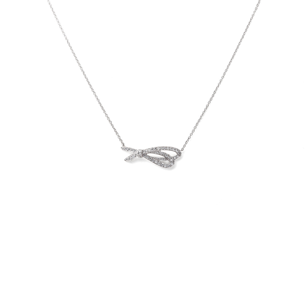 Tiffany & Co. Bow Necklace 18K White Gold Diamond