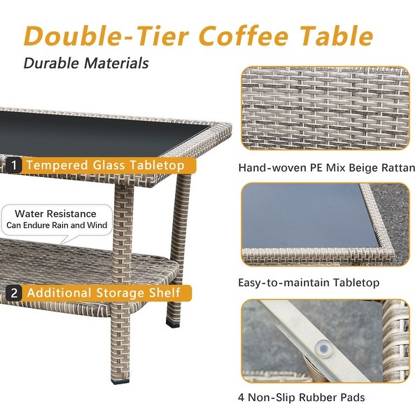 4Piece Rattan Wicker Patio Furniture Conversation Set with Coffee Table Bistro Set,Cushions Included🎃