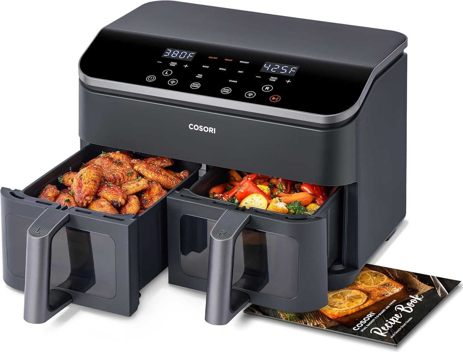 9Qt Dual Zone Air Fryer, 2-Basket Independent Cooking, Sync Finish, 12-in-1 Presets, LED Touch