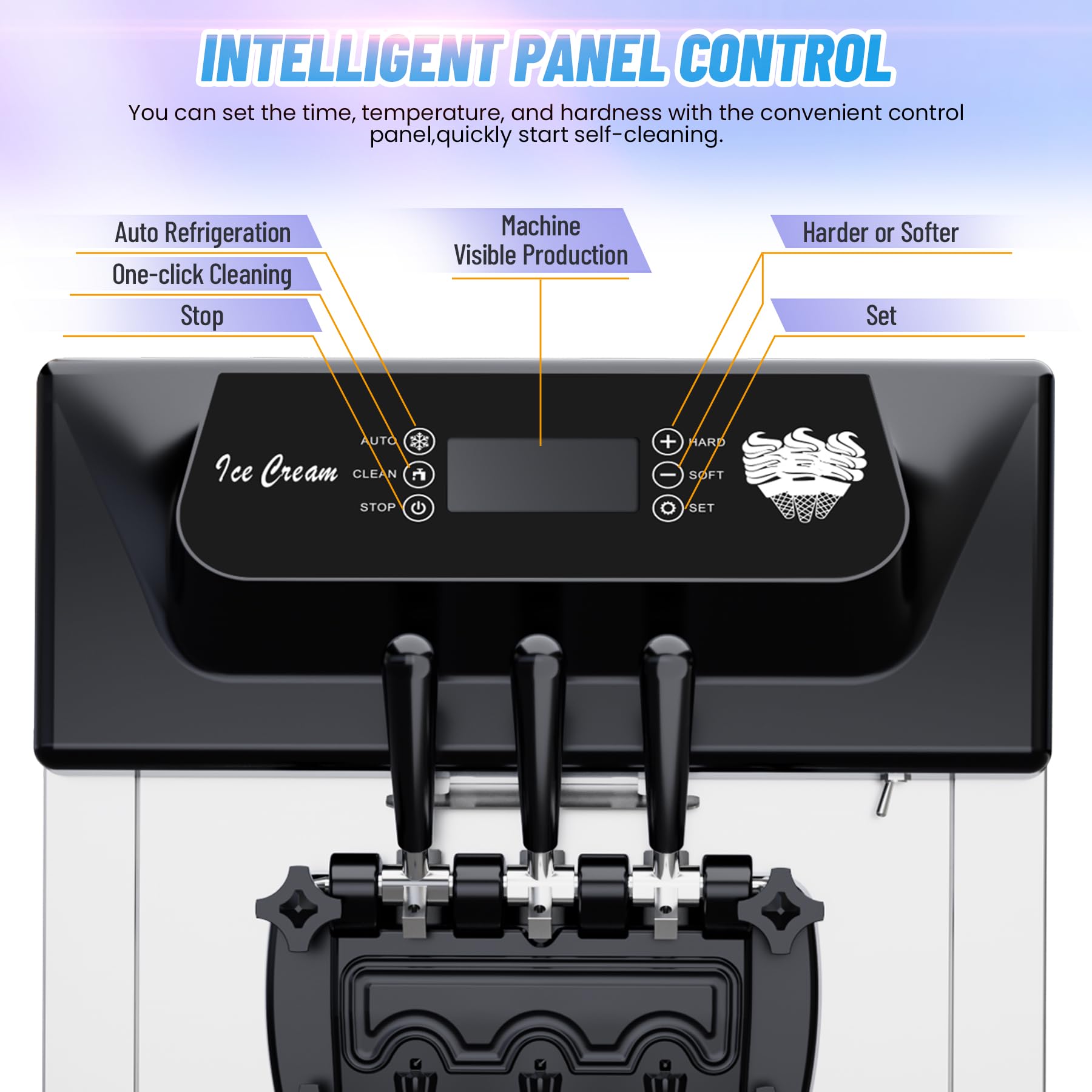 2026 2200W Commercial Ice Cream Machine, 3 Flavor Soft Serve Ice Cream Machine, 5.3-7.4 Gal/Hr, with LCD Touch Screen, Automatic Cleaning, High Productivity for Home Snack Bar & Restaurants