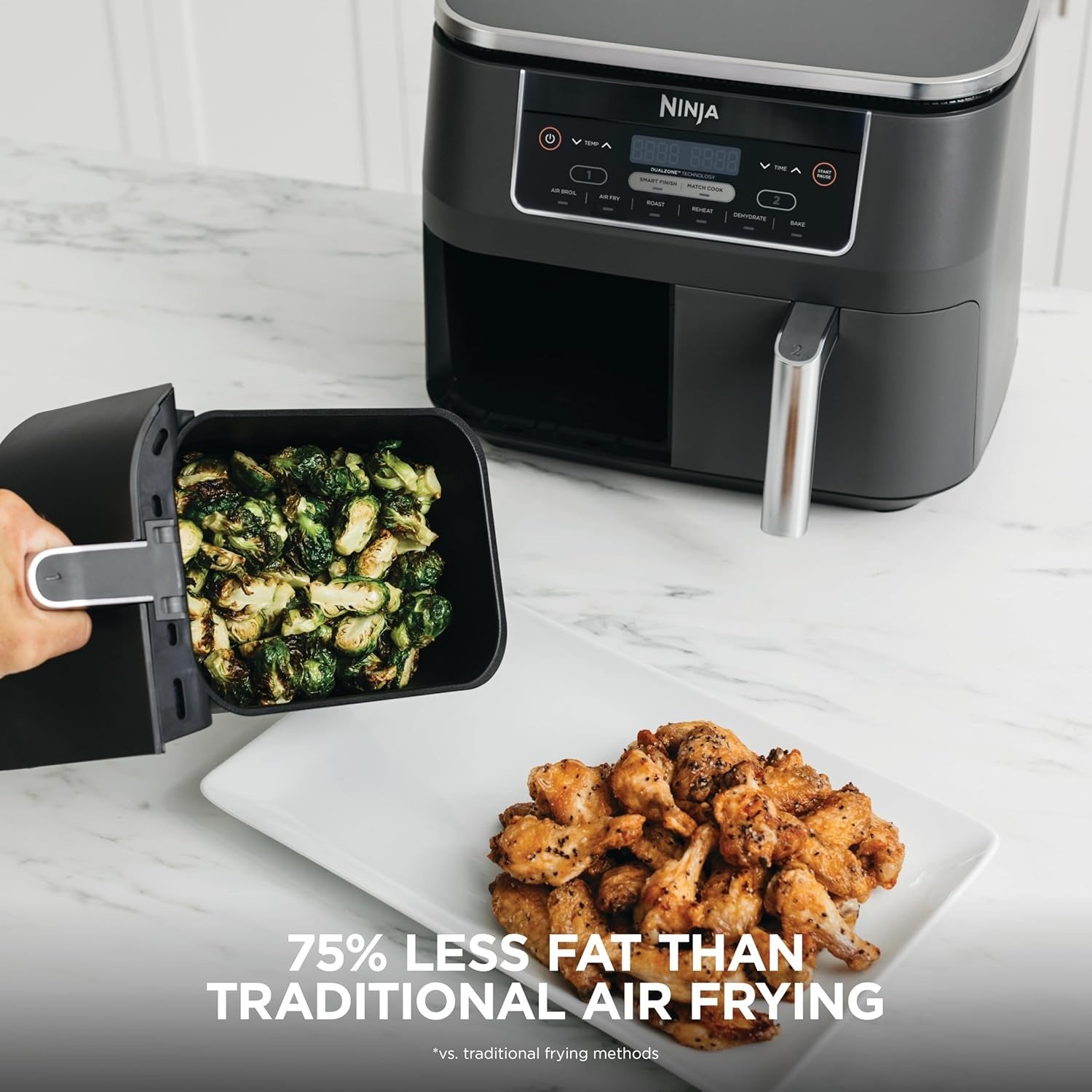 8QT 6-in-1 Dual Basket Air Fryer, Independent Zones, Smart Finish & Match Cook