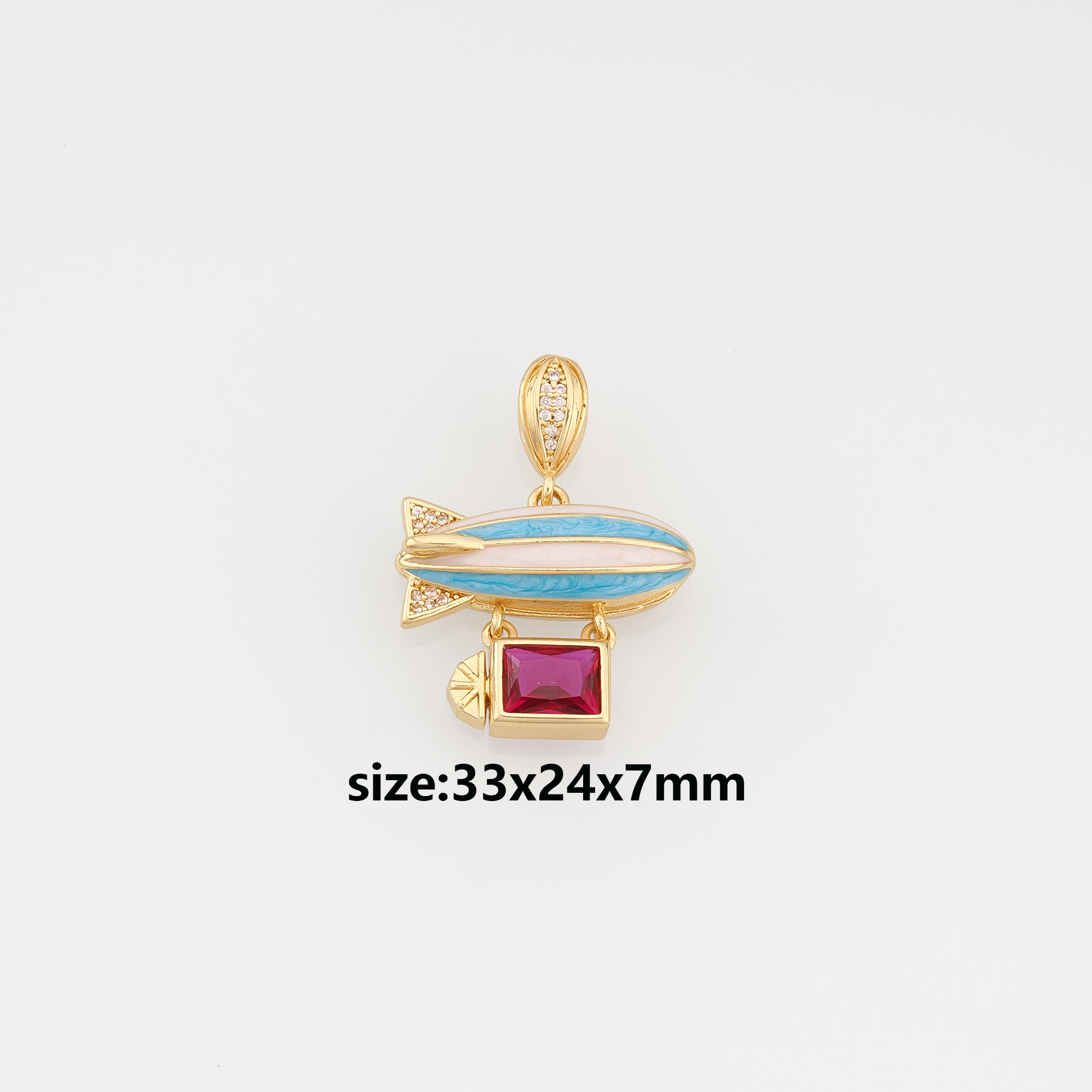 18K Gold Filled Airship Pendant,Enamel Airship Charm Earrings Necklace for DIY Jewelry Making Supply
