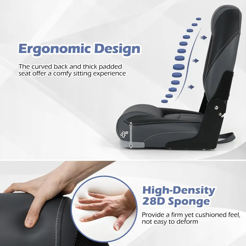 Three-Pack Adjustable Folding Boat Seats — Includes Two High-Back and One Low-Back Bass Boat Chair with 28D Foam Cushioning