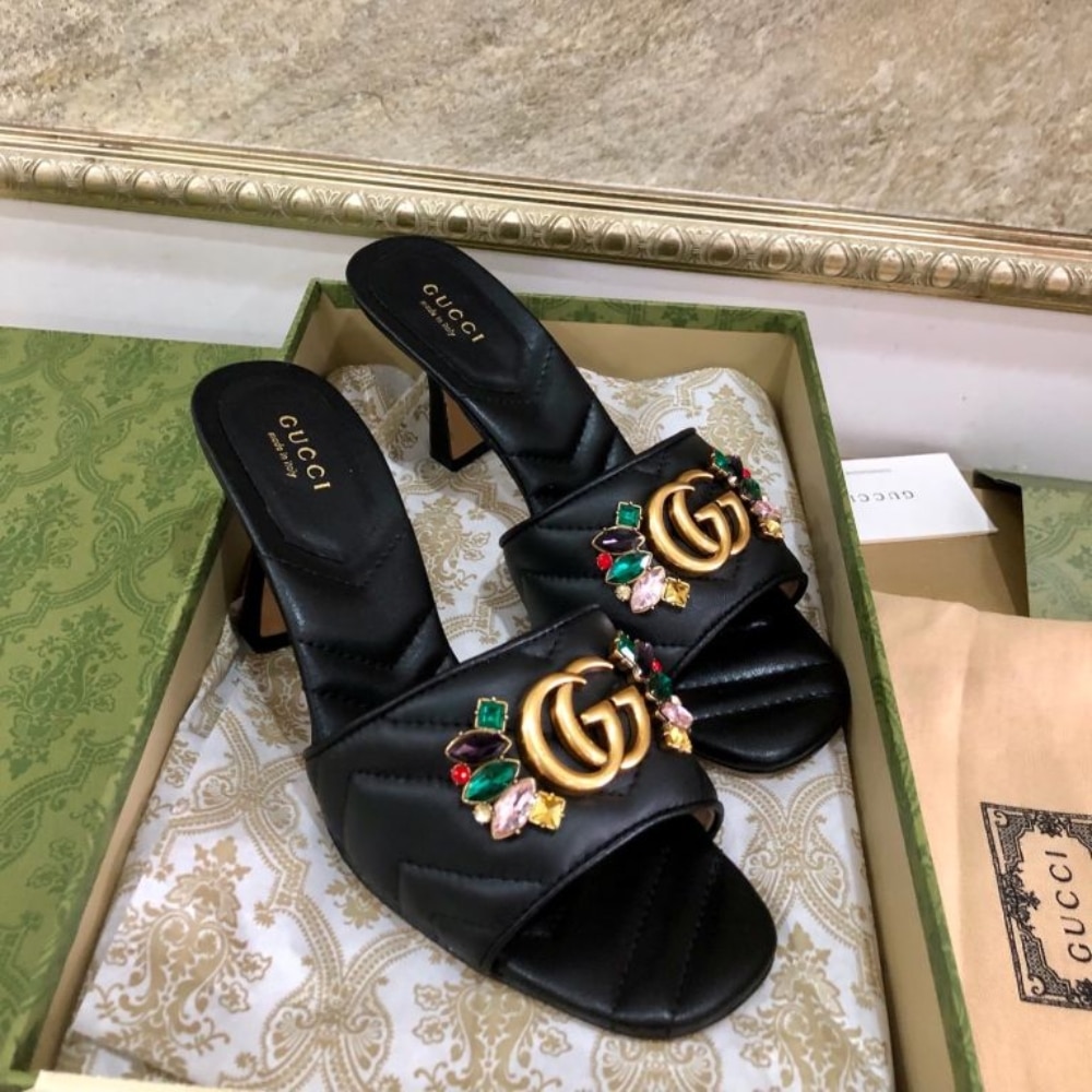 Gucci Women?S Flower Double G Slide Sandal Black