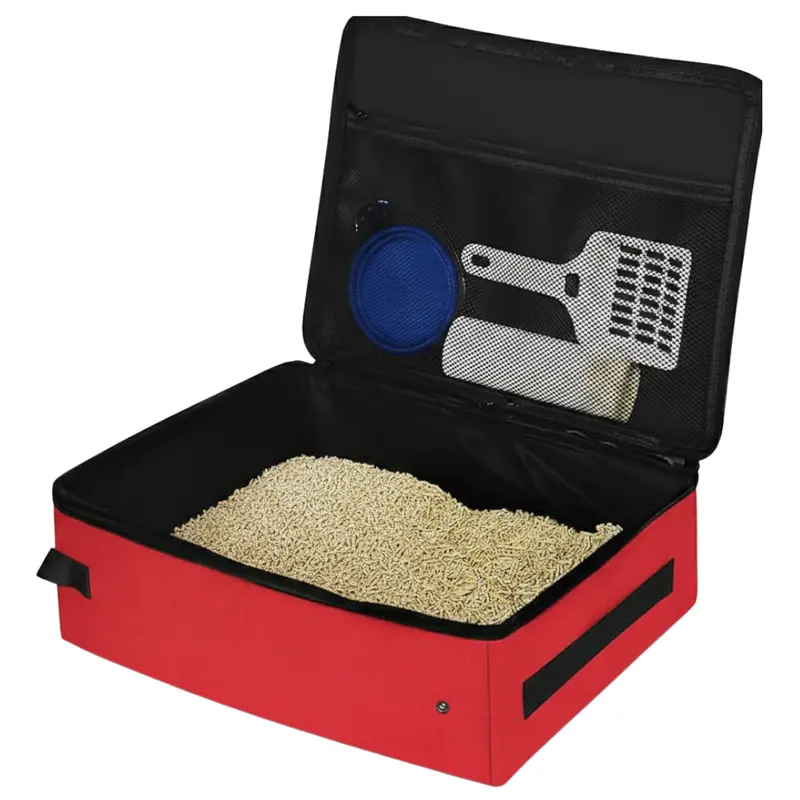 Portable Travel Litter Box Kit – Zippered Lid, Liners, Scoop, and Feeding Bowl