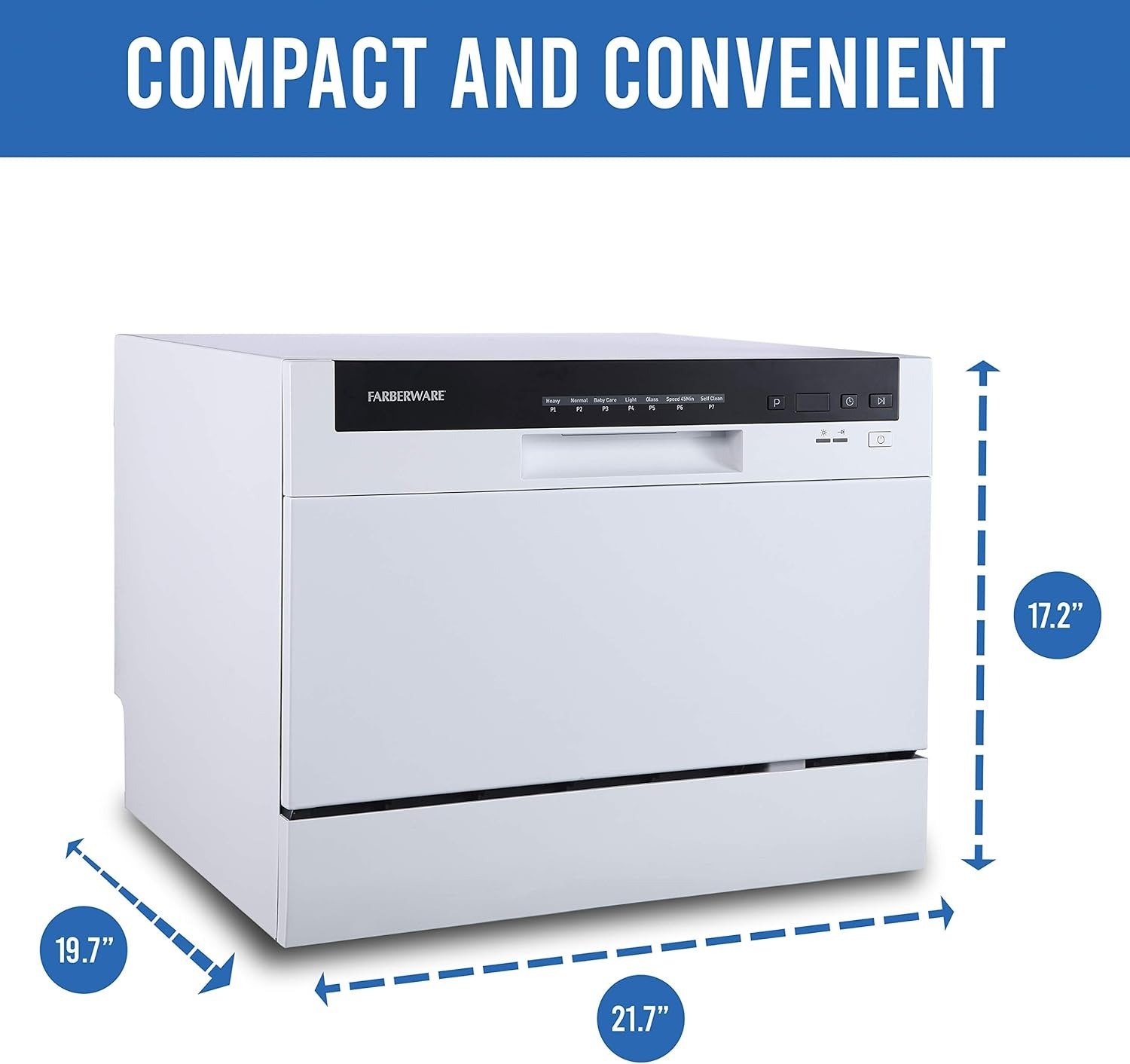 Portable Countertop Dishwasher – 7-Program System for Home, RV, and Apartment – Wash Dishes, Glass, and Baby Products – Hookup Required