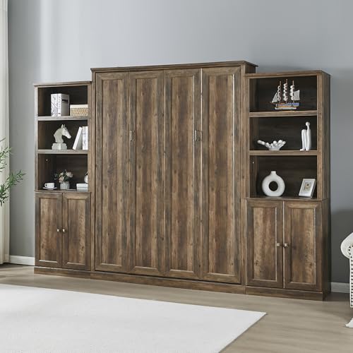 Queen Size Murphy Bed Wall Bed with a Storage Shelf, Space-Saving Wall Bed for Multipurpose Guest Room or Home Office - Gray