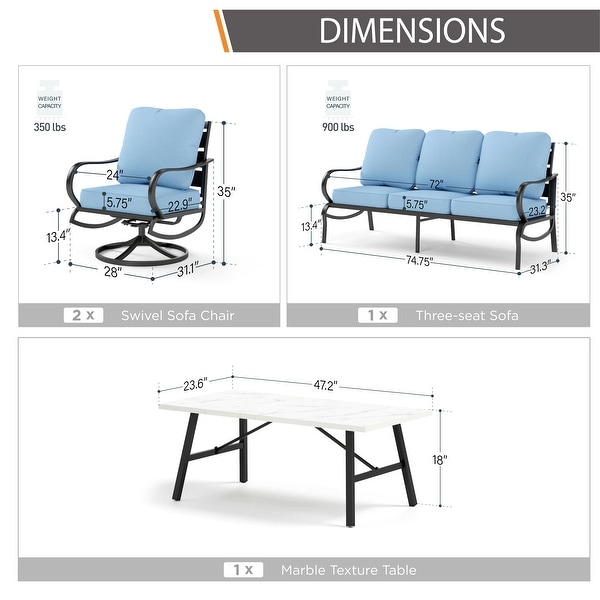 MAISON ARTS 5/7Seat Patio Conversation Set,Sofa Set with 2 x Single Sofa Chairs,1 x 3seater Sofa and Coffee Table/Ottomans