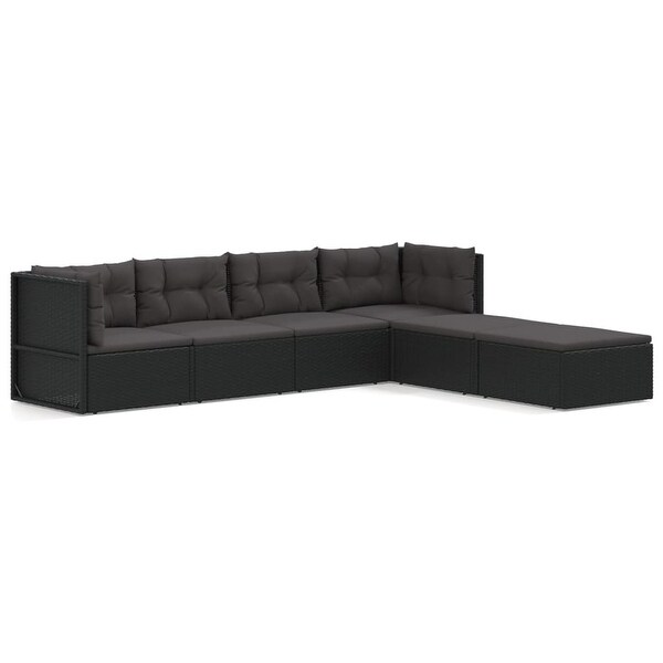 vidaXL 5 Piece Patio Lounge Set with Cushions Black Poly Rattan