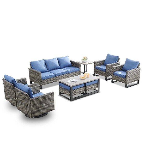 PE Wicker Sofa Rocking Chair Ottoman Set of 9