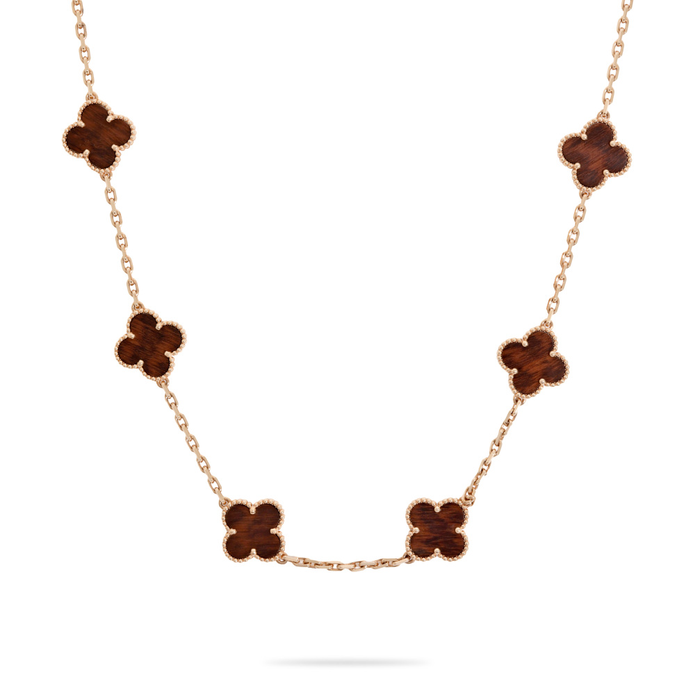 Van Cleef & Arpels Vintage Alhambra 20 Motifs Necklace 18K Rose Gold Letterwood VCARO30R00