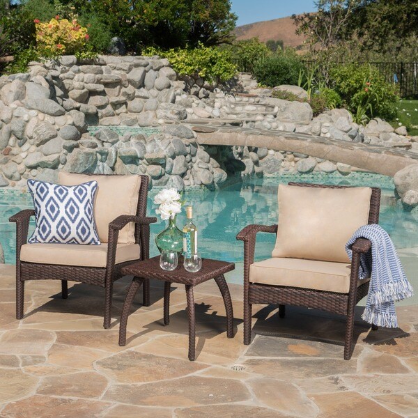 Honolulu Outdoor 3piece Wicker Chat Set with Cushions by Christopher Knight Home