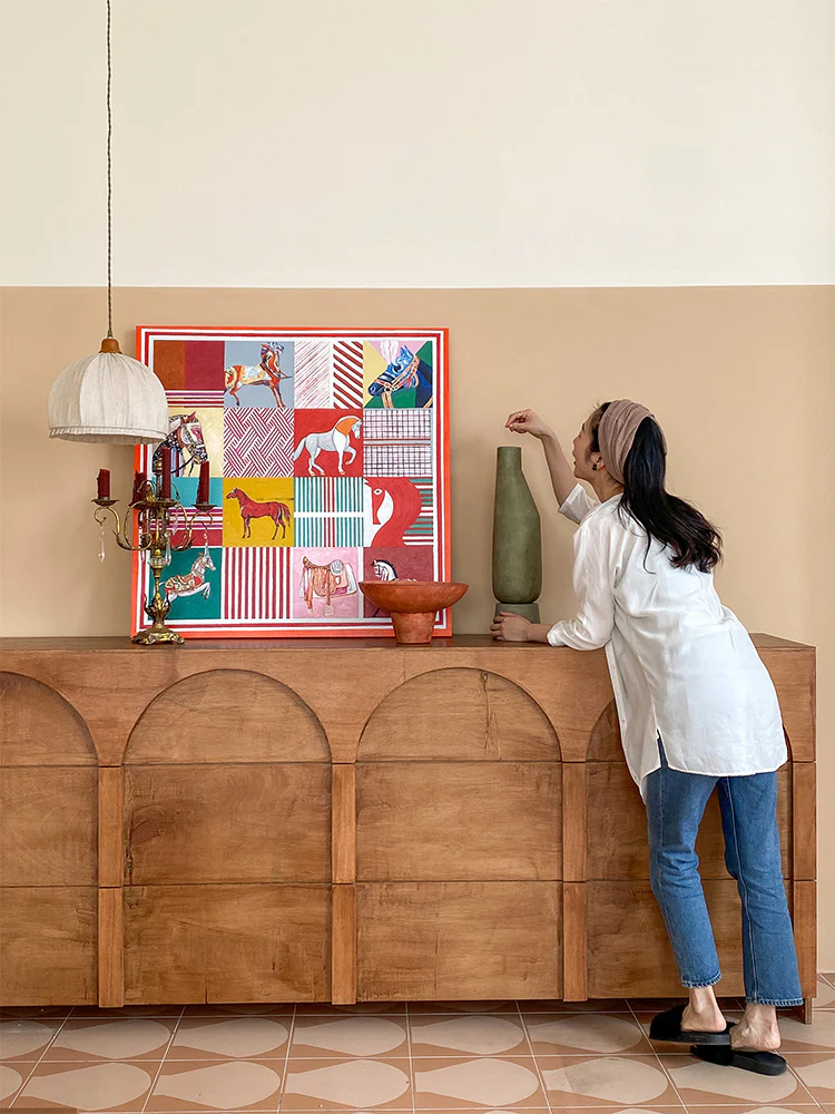 AH108 - Red Hermès Modern Luxury Living Room Art, Frameless Decor