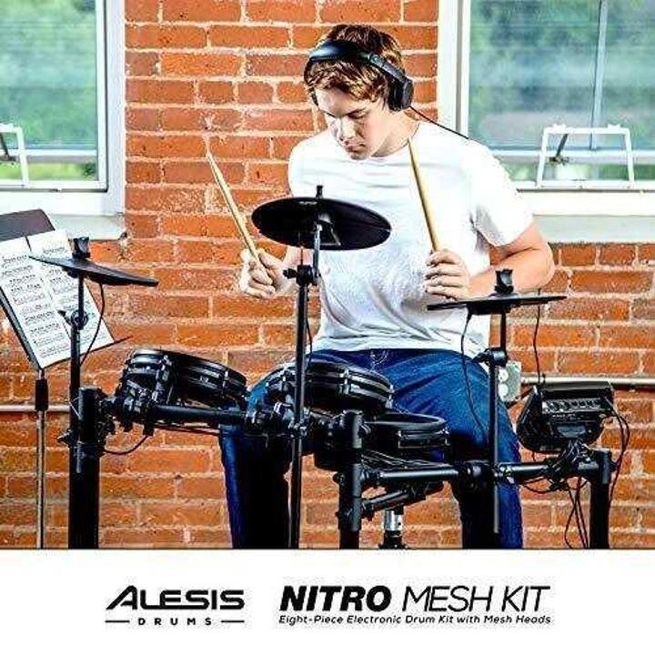 alesis-drums-nitro-mesh-kit-Eight Piece All Mesh Electronic Drum Kit With Super Solid Aluminum Rack, 385 Sounds, 60 Play Along Tracks, Connection Cables, Drum Sticks & Drum Key Included