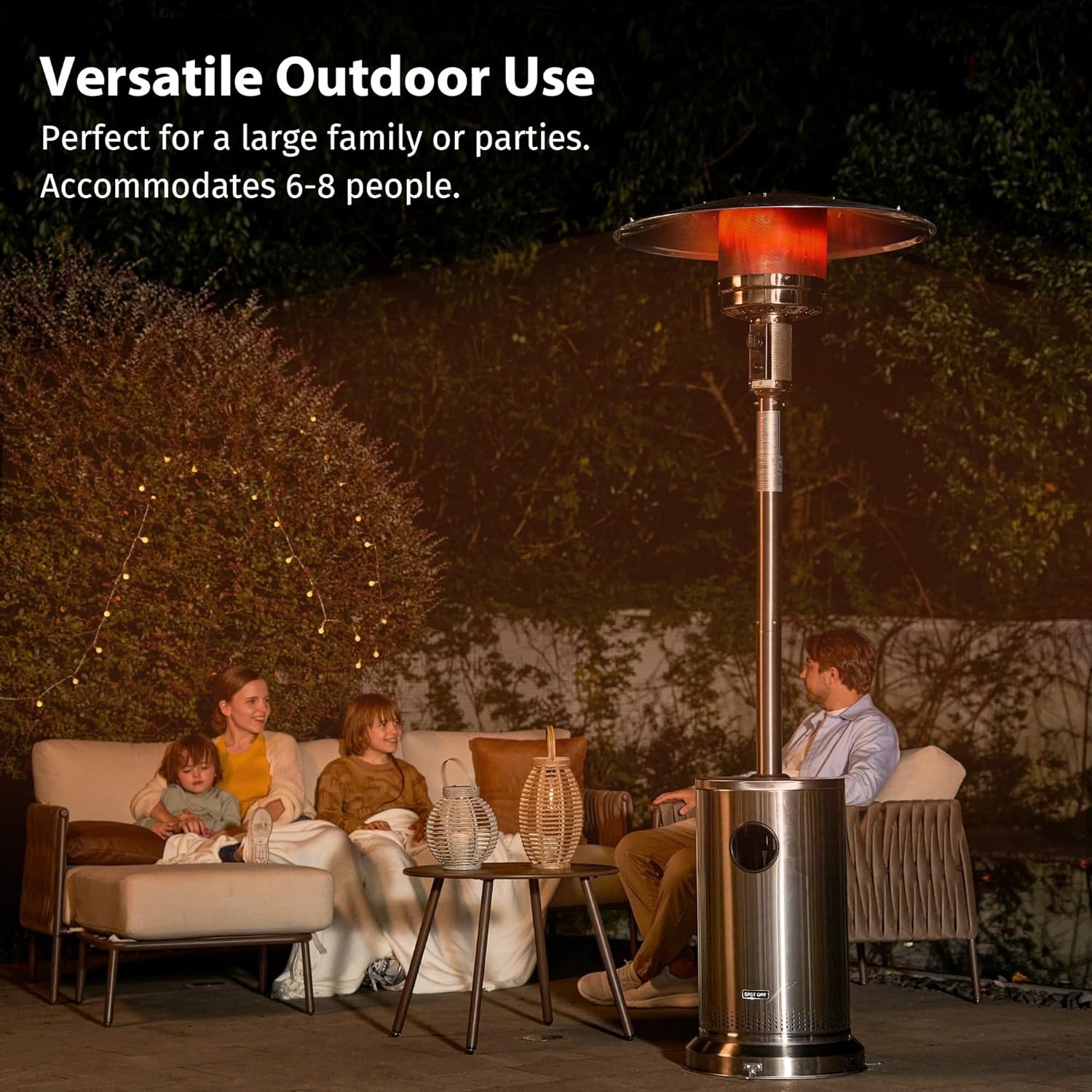 50000 BTU Outdoor Patio Heater, Stainless Steel Propane Heater with Double-Layer Burner, Round Table Design & Rolling Wheels