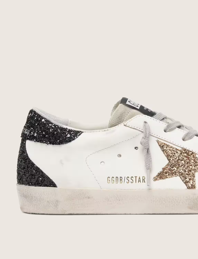 GOLDEN GOOSE Super-Star in nappa leather with gold glitter star and black glitter heel tab