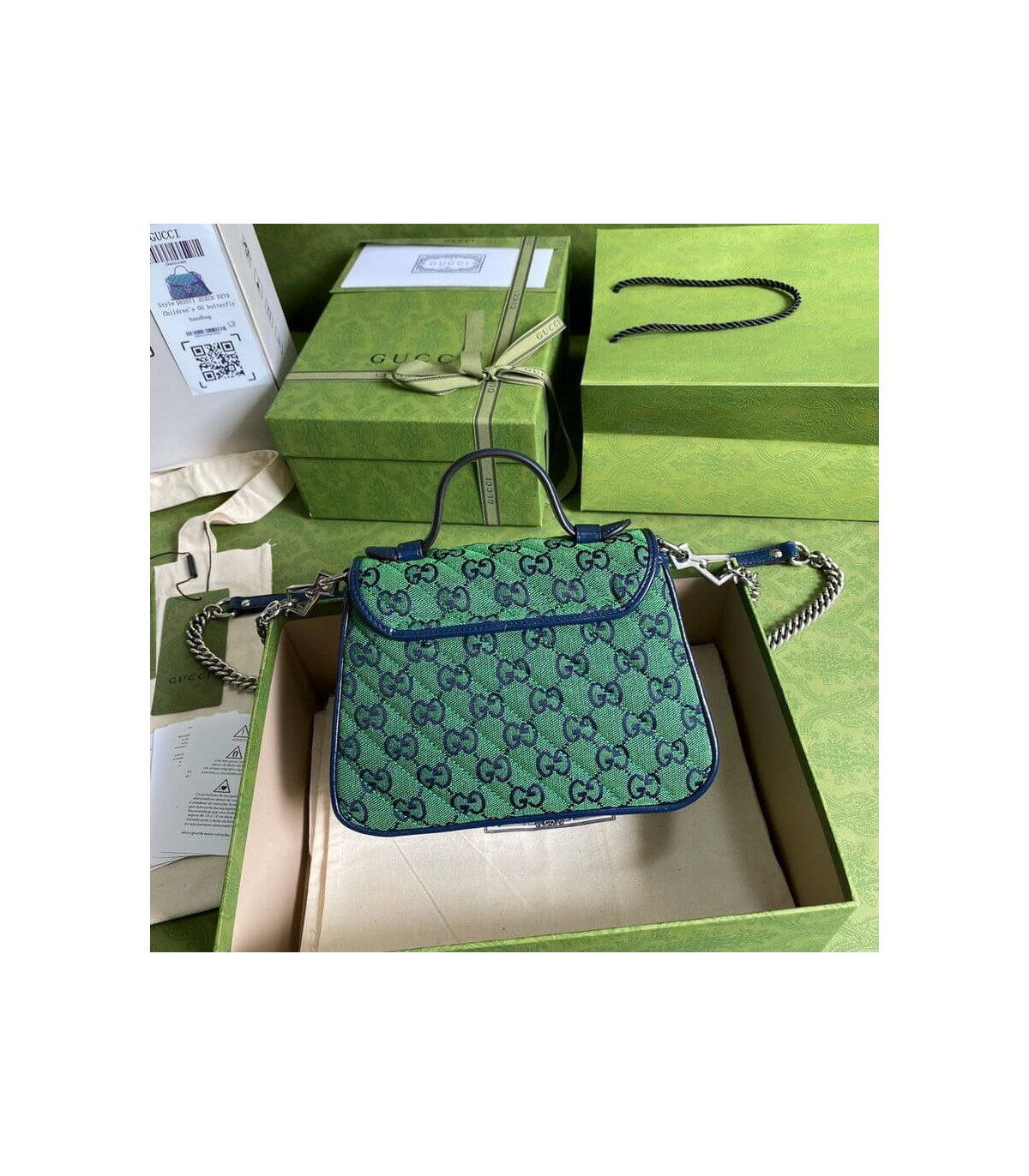 Gucci GG Marmont Multicolour Mini Top Handle Bag Green
