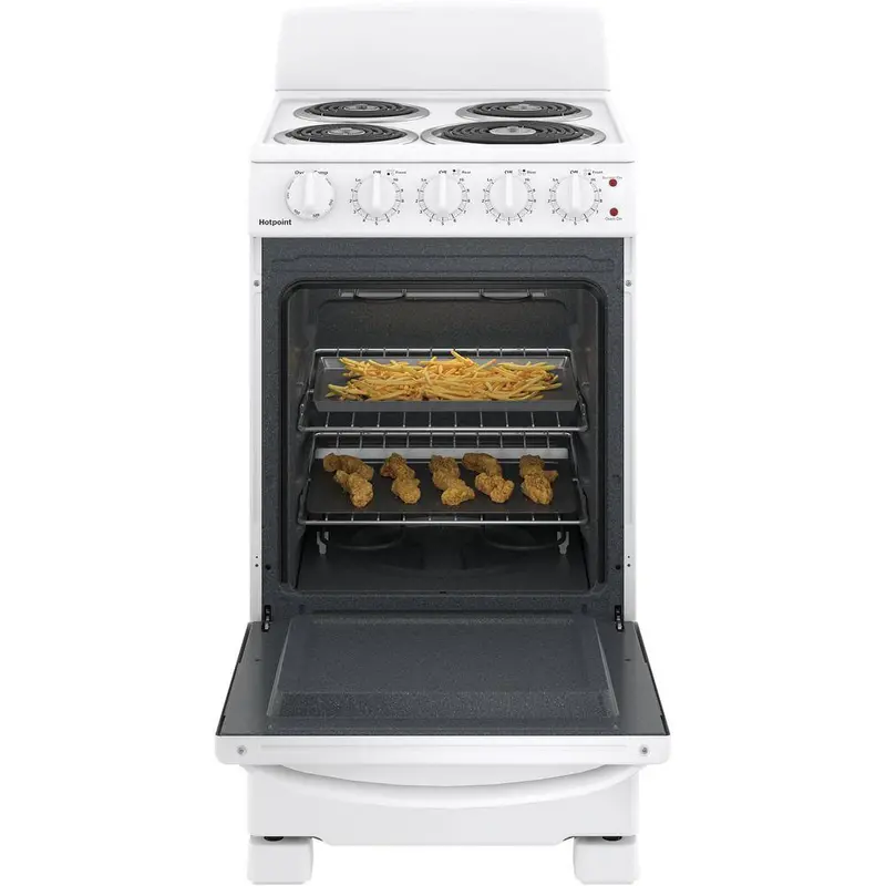 White Freestanding Electric Range – 20-Inch 4-Burner Cooktop with Oven