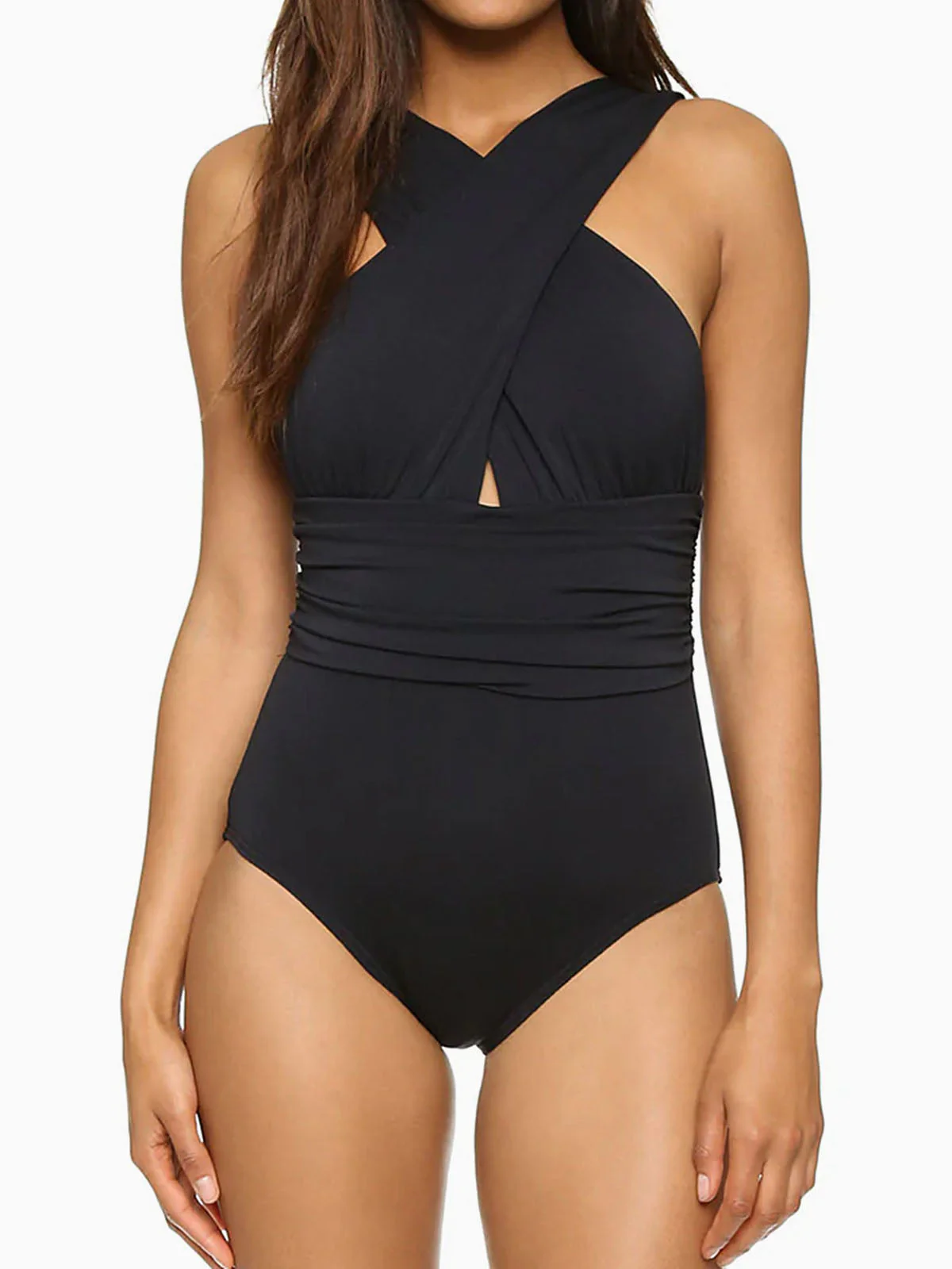 Ruched Wrap One Piece Swimsuit with Wide StrapsClistos