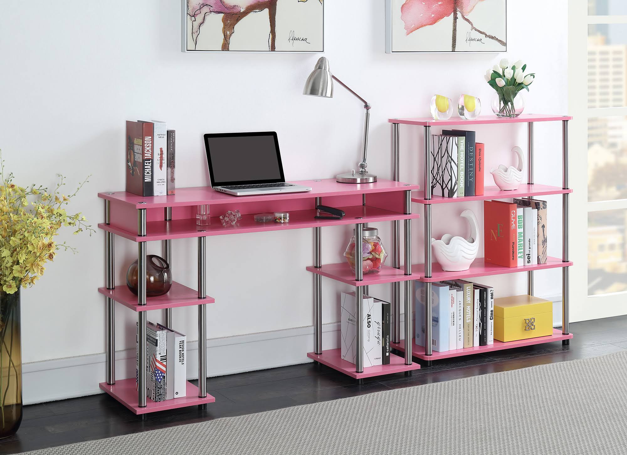 Convenience Concepts Designs2Go No Tools Student Desk, Pink
