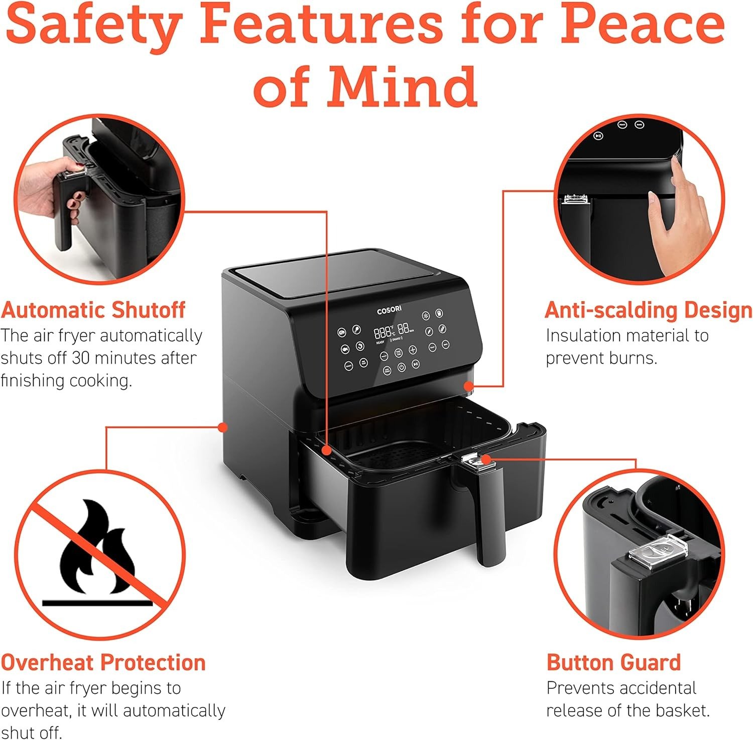5.8QT 12-in-1 Air Fryer, 360° Air Circulation, Custom Shake Reminder, Dishwasher Safe