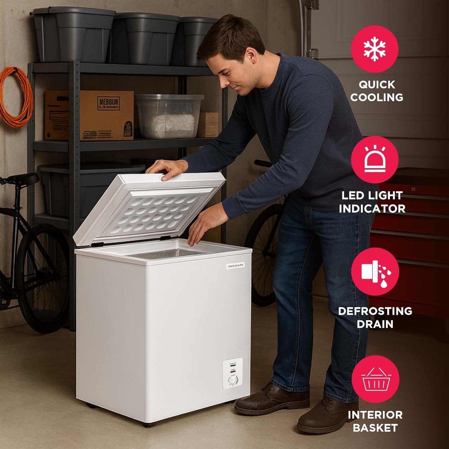 Chest Deep Freezer, 2.0 Cu. Ft. Capacity, Adjustable Thermostat-Removable Vinyl Coated Wire Basket-Easy Defrost Drain- Garage Ready- Pearl White