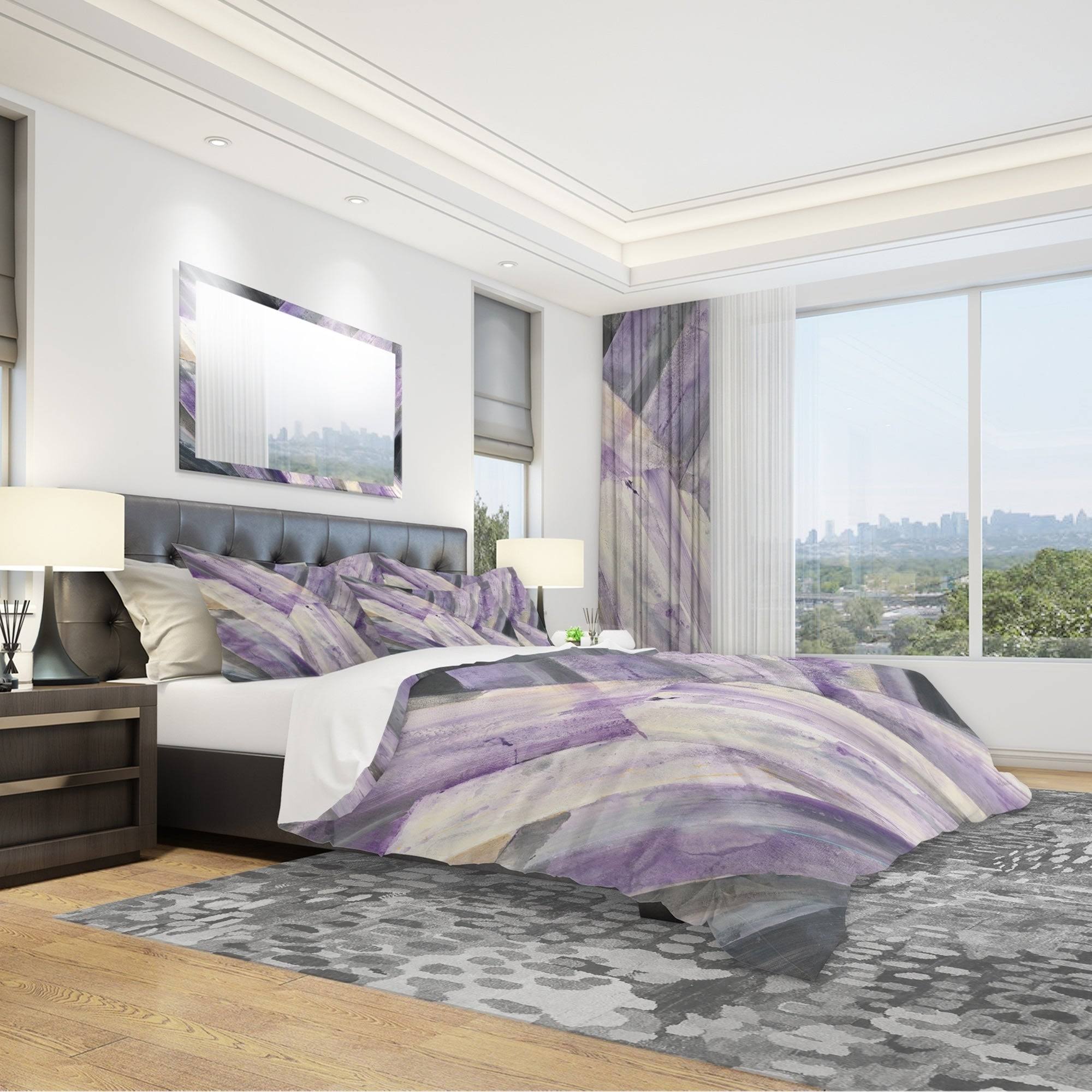Designart &Geometric Purple Glacier& Geometric Bedding Set - Duvet Cover u0026 Shams - Full/Queen Cover +2 Shams (comforter Not