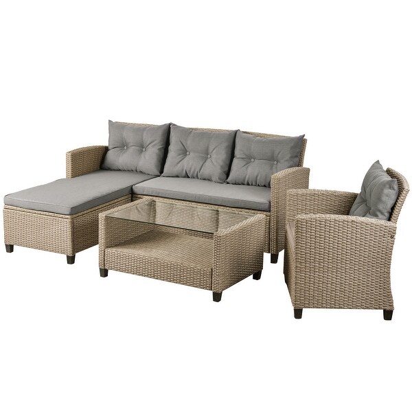 4Piece Classic Conversation Set,Wicker Rattan Patio Sofa with Cushions