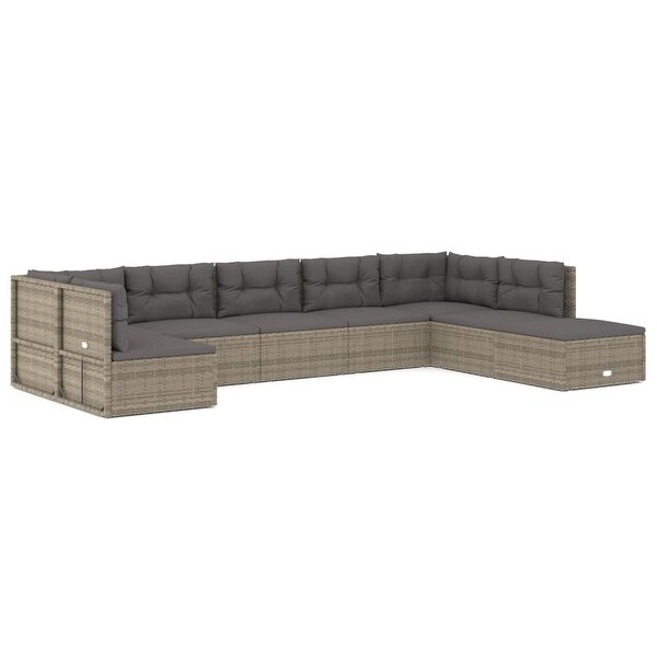 vidaXL 7 Piece Patio Lounge Set with Cushions Gray Poly Rattan