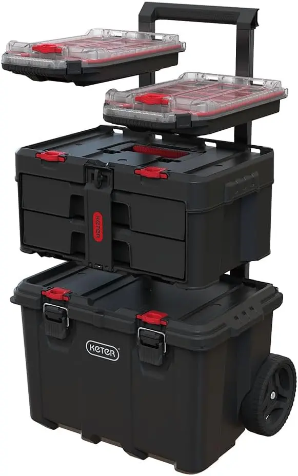 Stack-n-Roll Modular Tool Organizer – 3-Piece Resin Rolling Storage System for Garage, Workshop, and DIY Projects