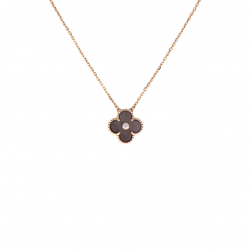 Van Cleef & Arpels Vintage Alhambra Gray Mother of Pearl Holiday 2014 Exclusive Necklace 18K Rose Gold