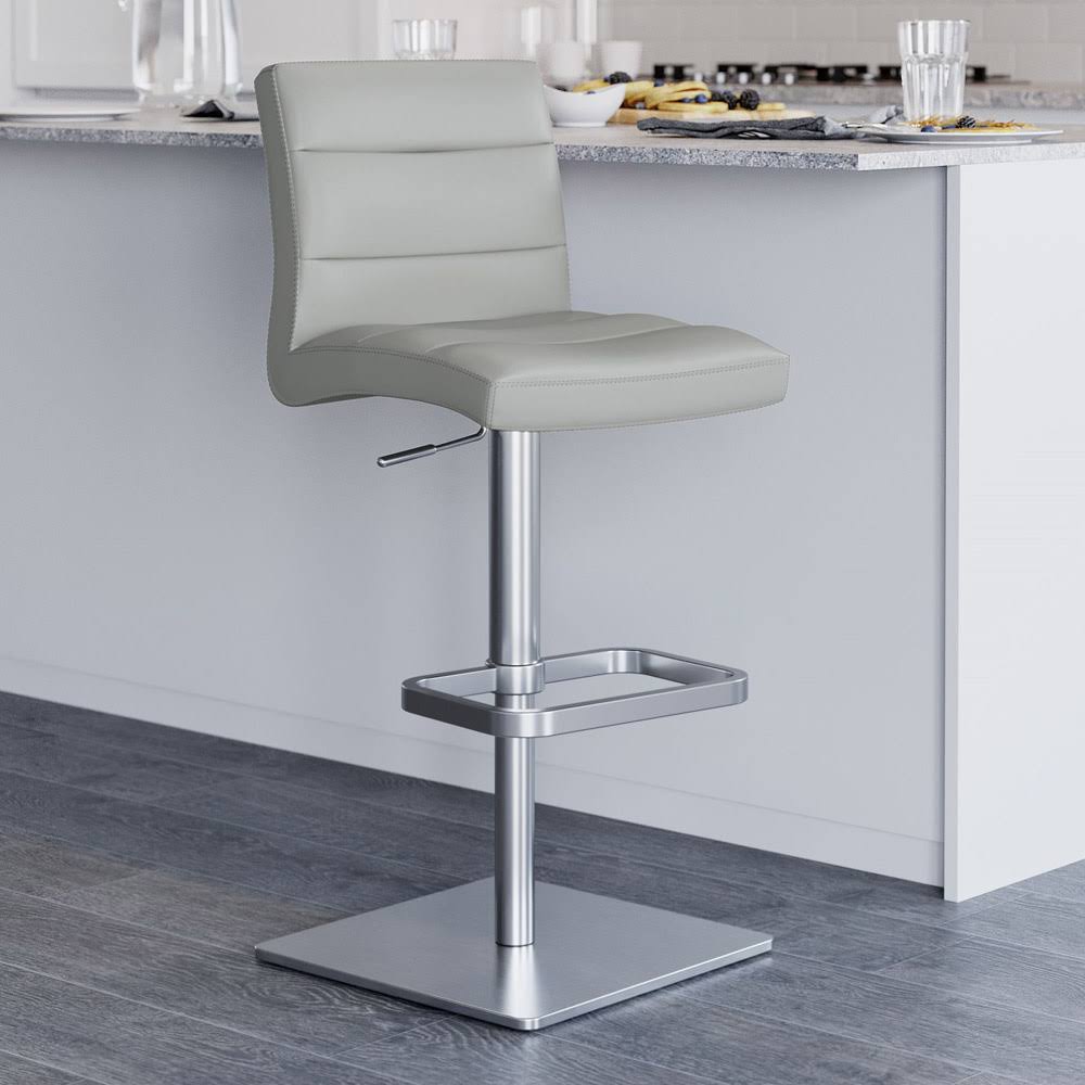 Zuri Grey Lush Square Base Adjustable Height Swivel Armless Bar Stool