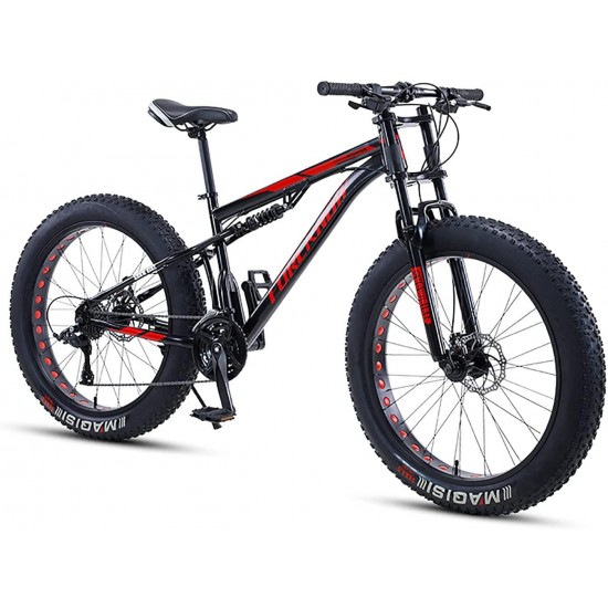 Adult Mountain Bikes 26 Inch Fat Tire Mountain Bike 21 Speed MTB Bicycle Dual Suspension Frame and Suspension Fork All Terrain Urban Commuter City Bicycle