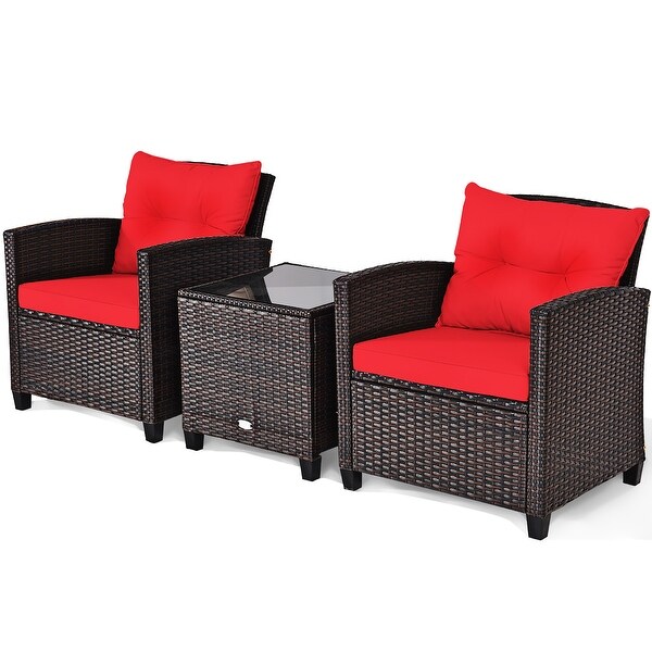 Costway 3PCS Patio Rattan Furniture Set Cushioned Conversation Set