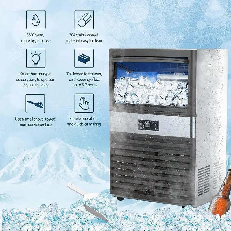 YUTGMasst 110 lbs/24-Hour Commercial Ice Maker – Stainless Steel Freestanding Air-Cooled Ice Machine