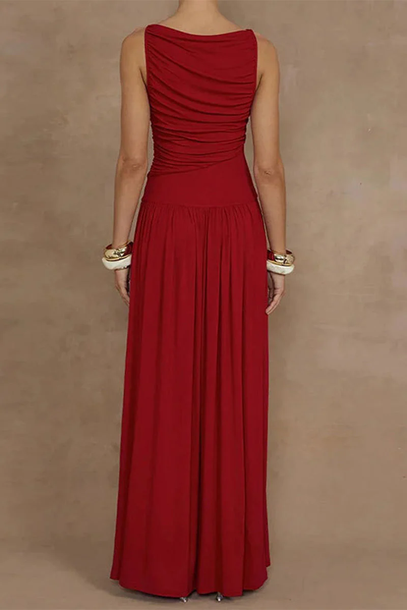 Ruched O-Neck Sleeveless Maxi DressClistos